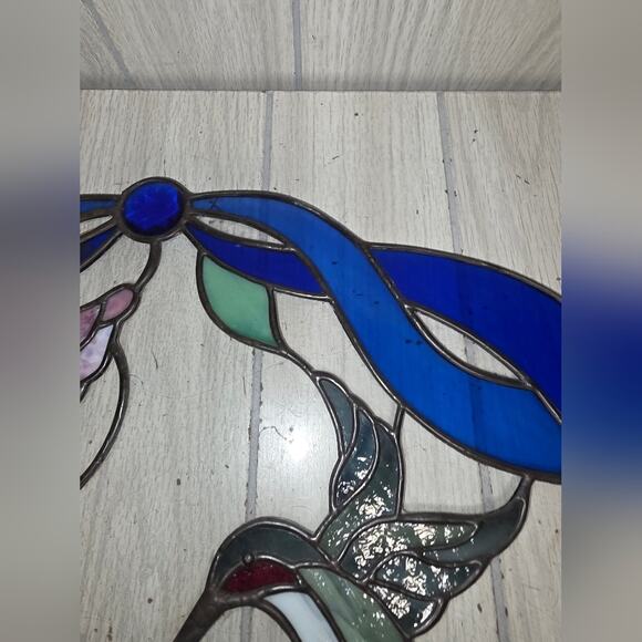 Vtg Humming Bird And Rose Stained Glass Oval Leaded Antique? 16x22" Read - Picture 10 of 13
